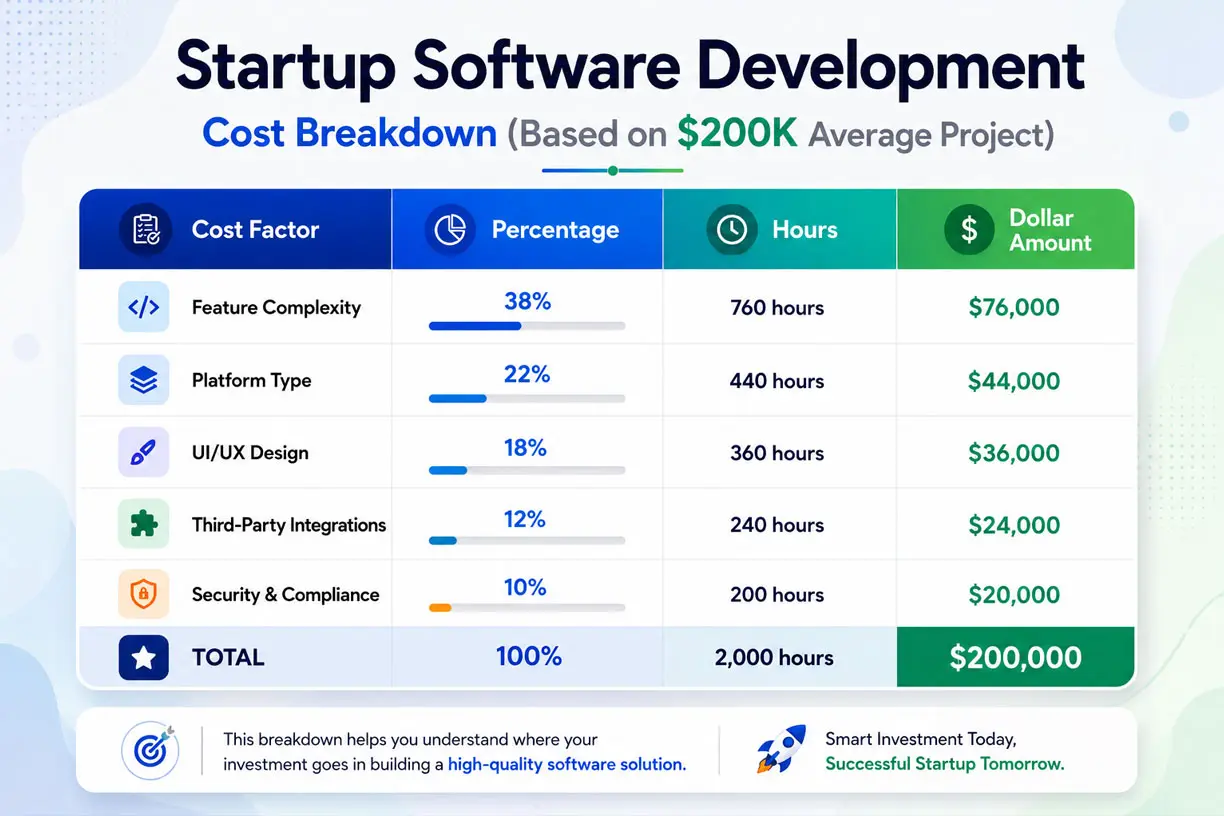 Startup Software Development Cost Breakdown (Based on $200K Average Project)